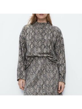 Zara Snake Print Mock Neck Cropped Pullover Sweater
